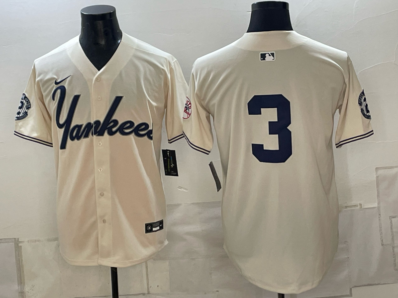Men 2026 New York Yankees #3 cream Nike MLB Jersey